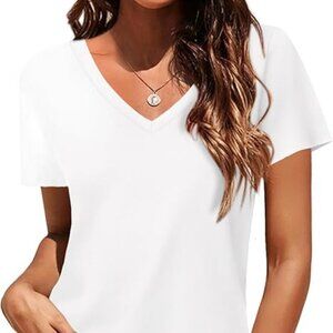 Elesomo Women Shirts V Neck Short Sleeve Cotton Tops T-Shirt Basic Tees